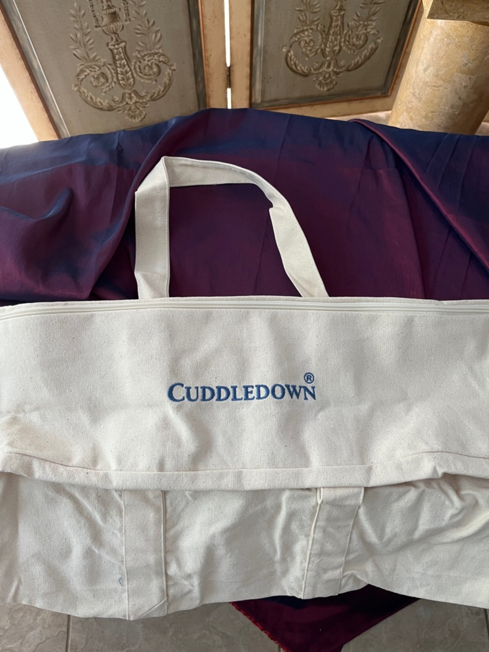 Cuddledown Canvas Travel Pouch - Cream with Blue Logo - Picture 7 of 7